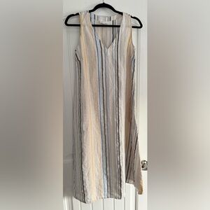 J. Jill Love Linen Striped Maxi Skirt in Blue, Yellow & Neutral Tones Small